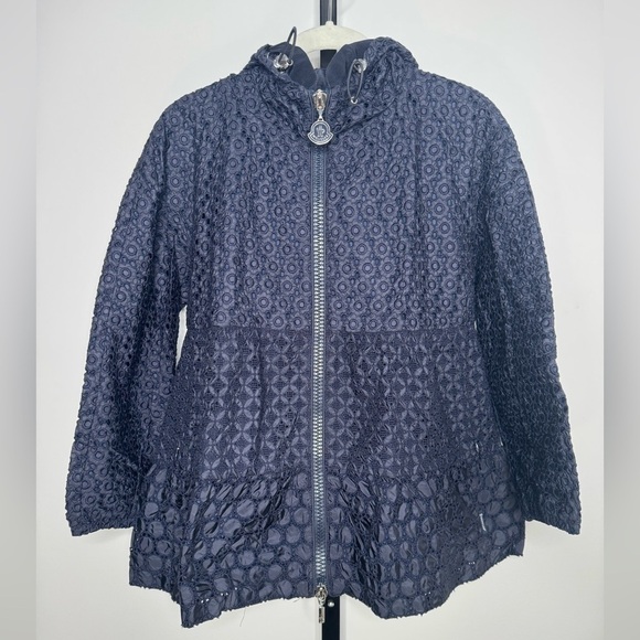 Moncler Jackets & Blazers - Moncler Navy Eyelet Embroidery Windbreaker - Size Small